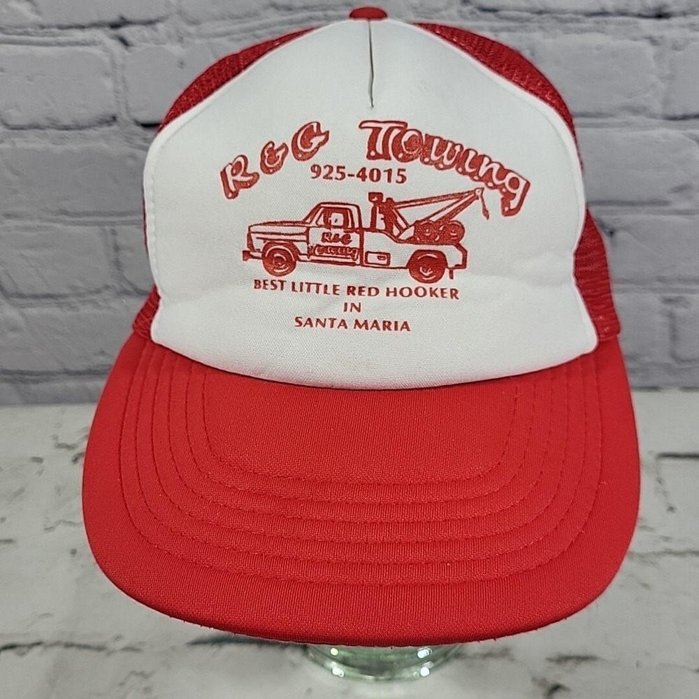 Vintage Trucker Hat R&G Towing Mens OSFA Red Mesh Snapback Ball Cap‎